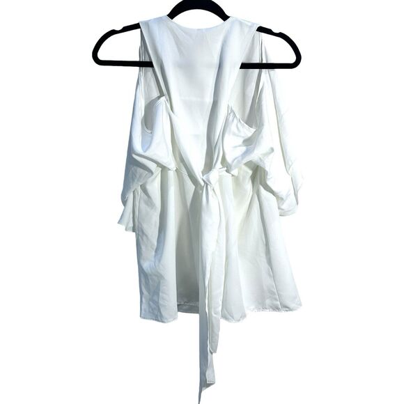 lorane Womens Designer Cold Shoulder Button Up Butterfly Sleeve Ivory Size Med - Picture 9 of 9
